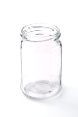 empty glass jar on white