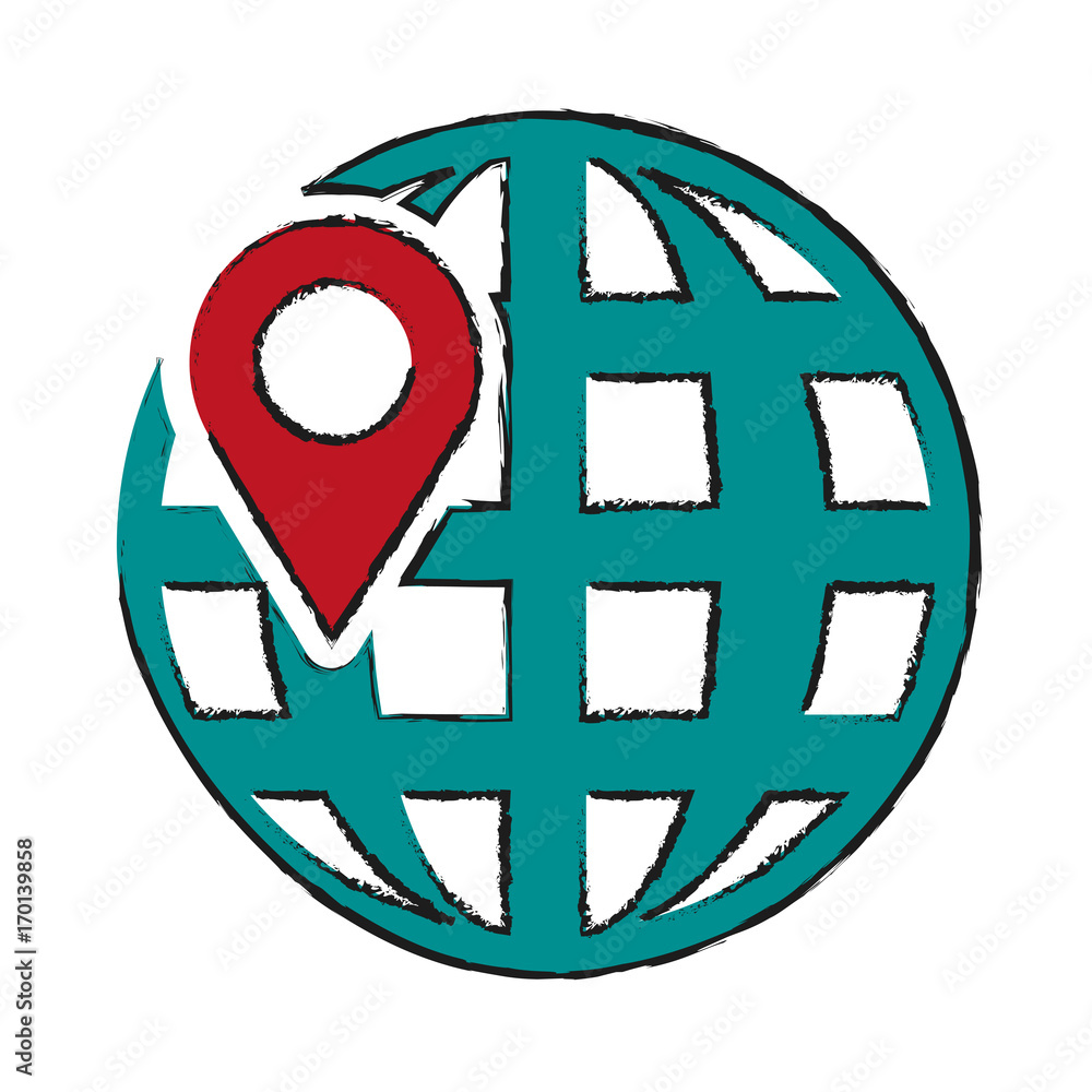 Poster gps mark and global sphere of location theme isolated design vector illustration