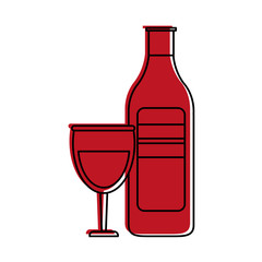 Bottle and glass of vine of drink beverage and restaurant theme Isolated design Vector illustration