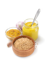 mustard sauce collection on white