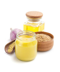 mustard sauce collection on white