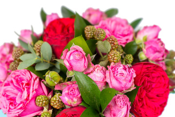 Close up of lovely bouquet of pink and red roses
