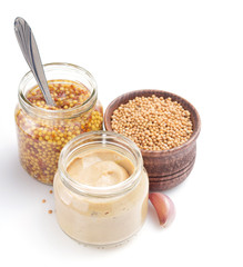 mustard sauce collection on white