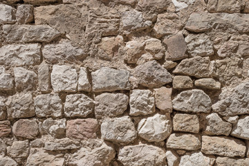 The old stone castle wall background. Castle of Loarre,Aragon, Spain