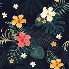 Night tropical pattern seamless black background