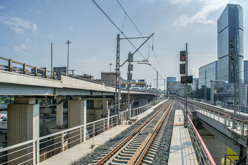 Fototapeta premium railway in the center of the big city