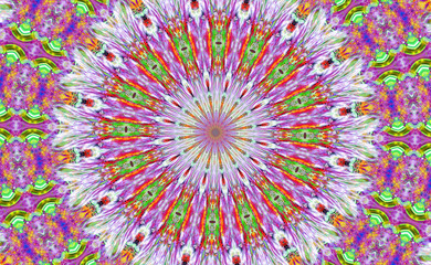 Brightly colored, psychedelic kaleidoscope pattern