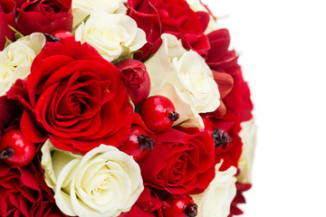 bridal bouquet with red and white roses