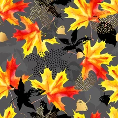 Fotobehang Autumn leaves watercolor seamless pattern. © Tanya Syrytsyna