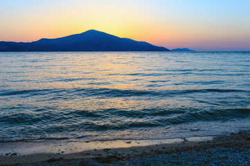 Sea sunset on Borsh beach, Albania.