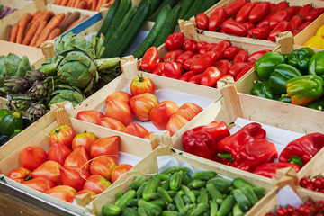 Variety of vegetables on farmer market in Paris, France