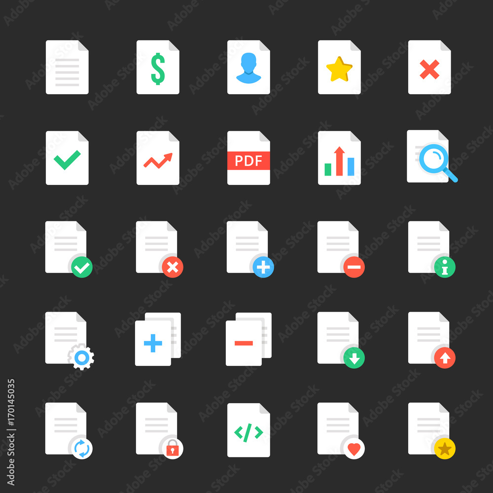 Poster document icons set. computer files user interface pictograms. file management ui concept. modern gra
