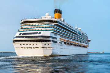 Cruise ship departs port in Gdynia. Poland.