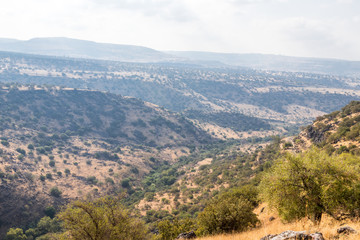 View of the nature on the Golan Heights near the Hexagons Pool in Israel.