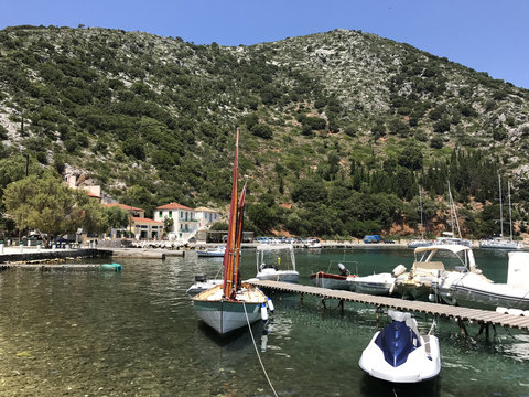 Frikes a little port in the North of the island of Ithaka or Ithaca island in Greece.