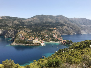 Fototapeta na wymiar A view of Assos village on its bay in Cephalonia or Kefalonia, Greece