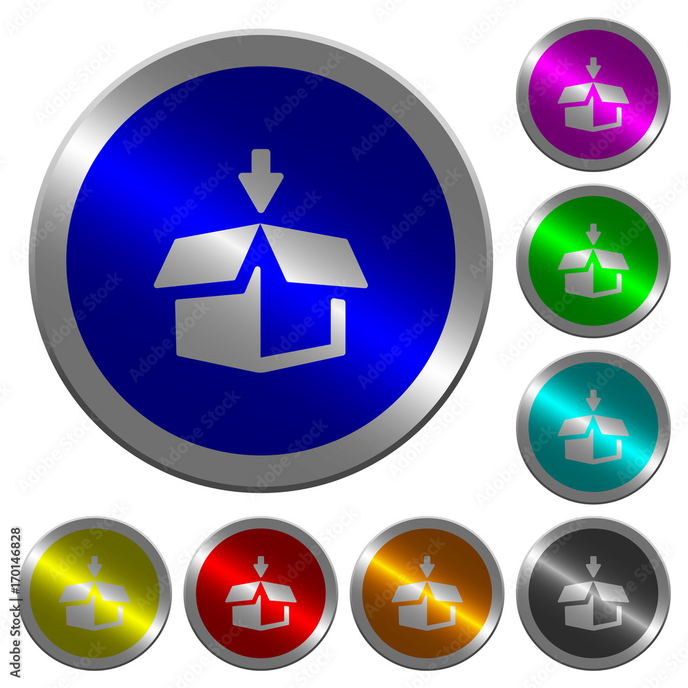 Poster pack to box luminous coin-like round color buttons