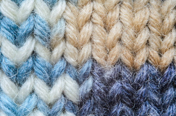 Melange blue knitting texture close-up. Macro snapshot texture of knitted fabric