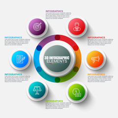 Presentation business 3d infographics vector design template. Can be used for steps, concept with 6 options, parts or processes, workflow, graph, diagram, chart, marketing icons, info graphics.
