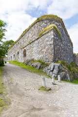 Stone walls of Suomenlinna fortress in Helsinki, Finland