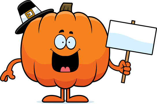 Cartoon Pumpkin Pilgrim Sign