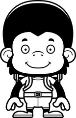 Cartoon Smiling Hiker Chimpanzee