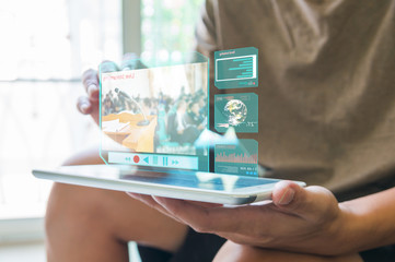 Man or Male use Digital Wireless Touch Screen Tablet Device 