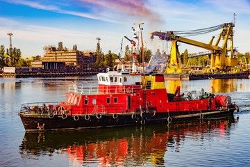 Fire rescue ship in port of Gdansk, Poland.