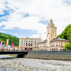 Fototapeta premium Sochi, Russia - Juny 21, 2017: Rosa Khutor Alpine Resort. Krasnaya Polyana,Sochi, Russia