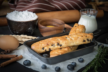 Bread with chocolate and fresh blueberry