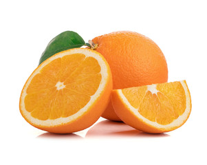 Isolated oranges. Group of fresh orange fruits with leaves