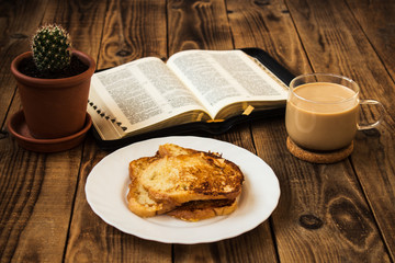 bible and coffee breakfast with toast