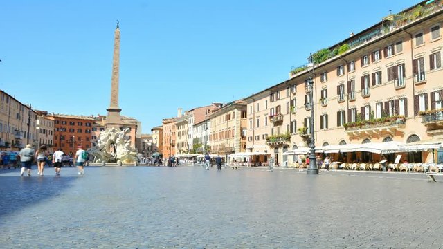 Time Lapse: The beautiful fountain in "Piazza Navona" in Rome with many tourists taking photos. Italy