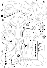 abstract  composition ,fancy curved shapes black  on white background