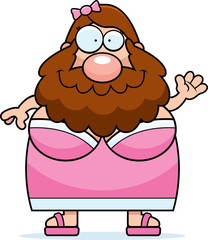 Cartoon Bearded Lady Waving