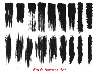 Grungy brush strokes set over white background. Hand drawn grunge. Elements for your work and design. Eps10