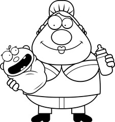 Cartoon Mom Feeding Baby