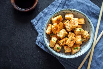 Printed kitchen splashbacks meal dishes Fried Tofu