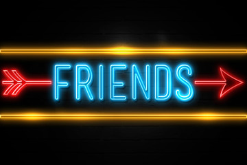 Obraz premium Friends - fluorescent Neon Sign on brickwall Front view