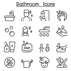 Bathroom icon set in thin line style