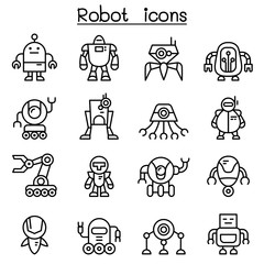 Fototapeta premium Robot icon set in thin line style