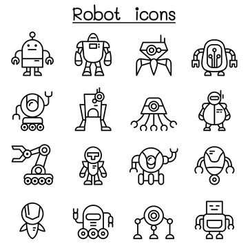 Robot icon set in thin line style