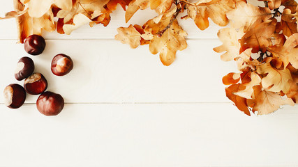 Picture of autumn leaves on wooden background
