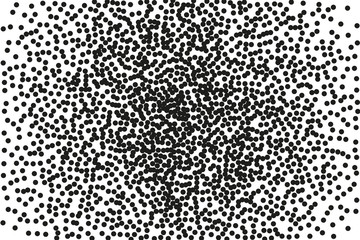 Random halftone. Pointillism style. Background with irregular, chaotic dots, points, circle. 