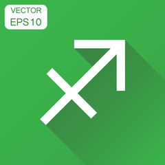 Sagittarius zodiac sign icon. Business concept astrology sagittarius pictogram. Vector illustration on green background with long shadow.
