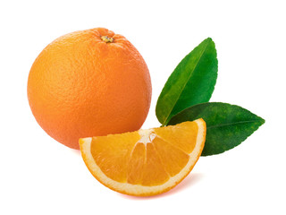 Isolated oranges. Group of fresh orange fruits with leaves