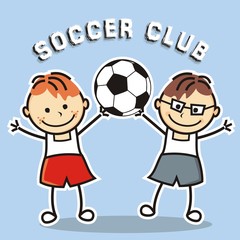 soccer club, boys and soccer ball, vector icon, banner