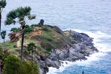 Phromthep cape,  wave crashing the coast
