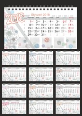 Calendar 2018 Kalendarz 2018 vector - obrazy, fototapety, plakaty