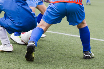 Fototapeta premium Football Soccer Match for Children. Kids Playing Soccer Game Tournament. Boys Running and Kicking Football. Youth Soccer Coach i